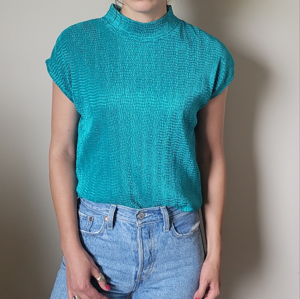 VTG | 80s Mockneck Blouse in Teal